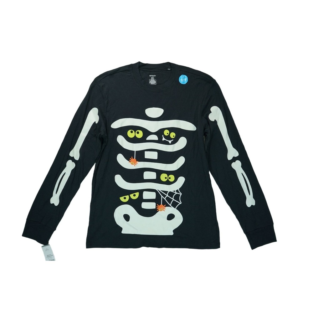 NWT Skeleton Long Sleeve Crew Neck Halloween Tee Adult Black XL Glow in the Dark